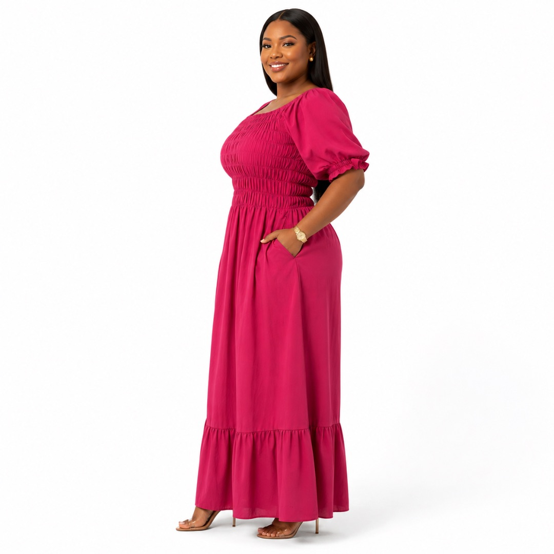 Womens Premium Burgundy Smocked Maxi Dress