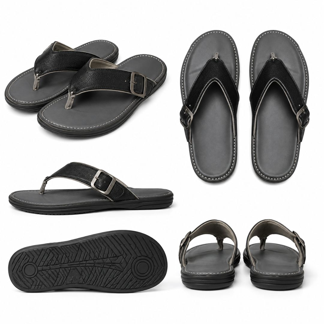 Adjustable Toe Post Comfort Black Sandals