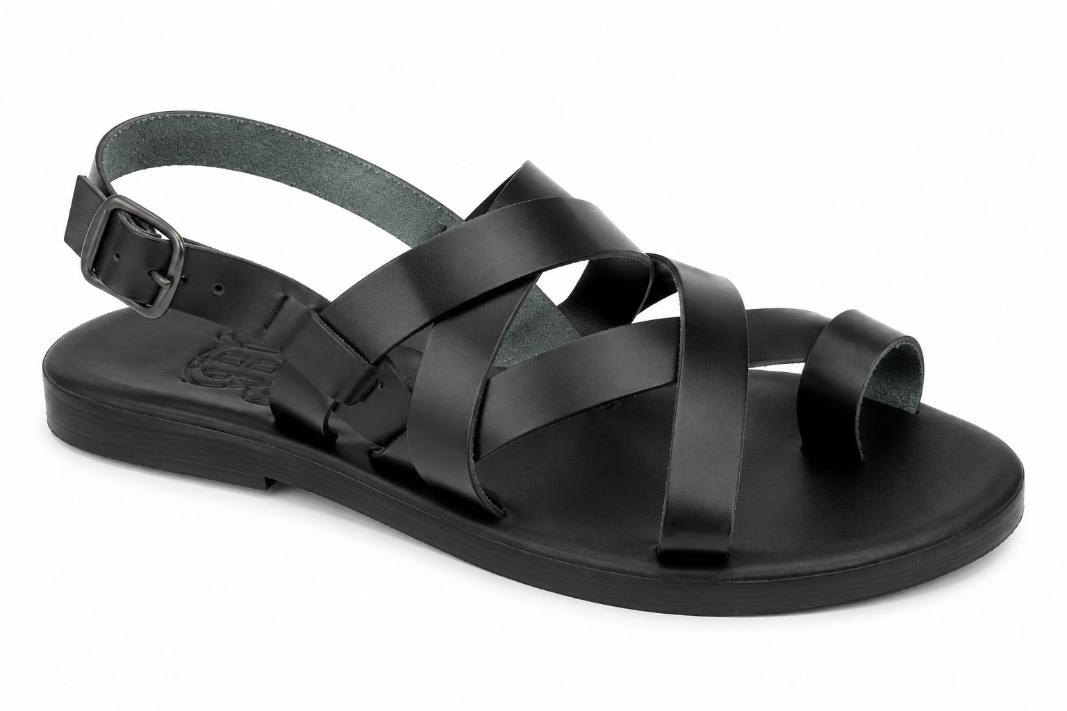 Black Strappy Flat Gladiator Sandals with Adjustable Ankle Buckle