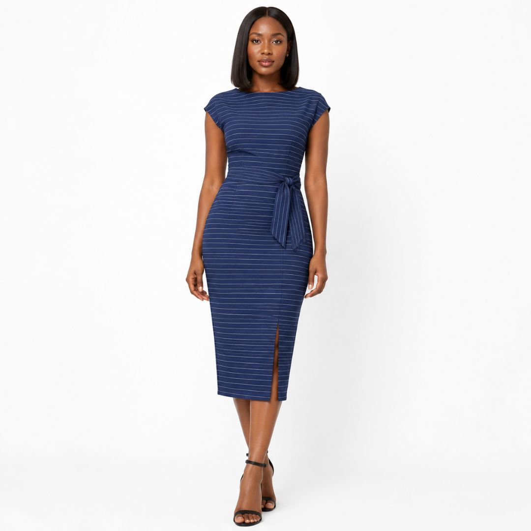 Premium Navy Blue Pinstripe Senator material