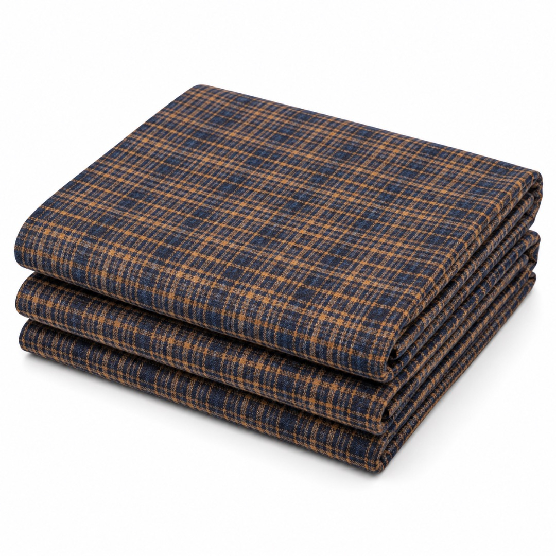 Premium Navy Blue Checkered Jacquard Stock Fabric Material