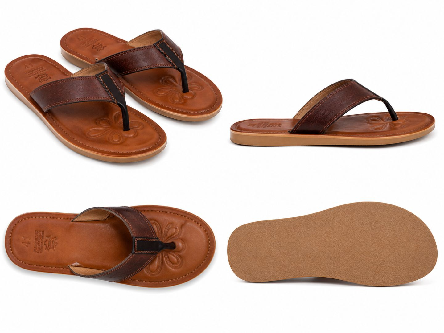 Mens Brown Leather Toe Post Sandals