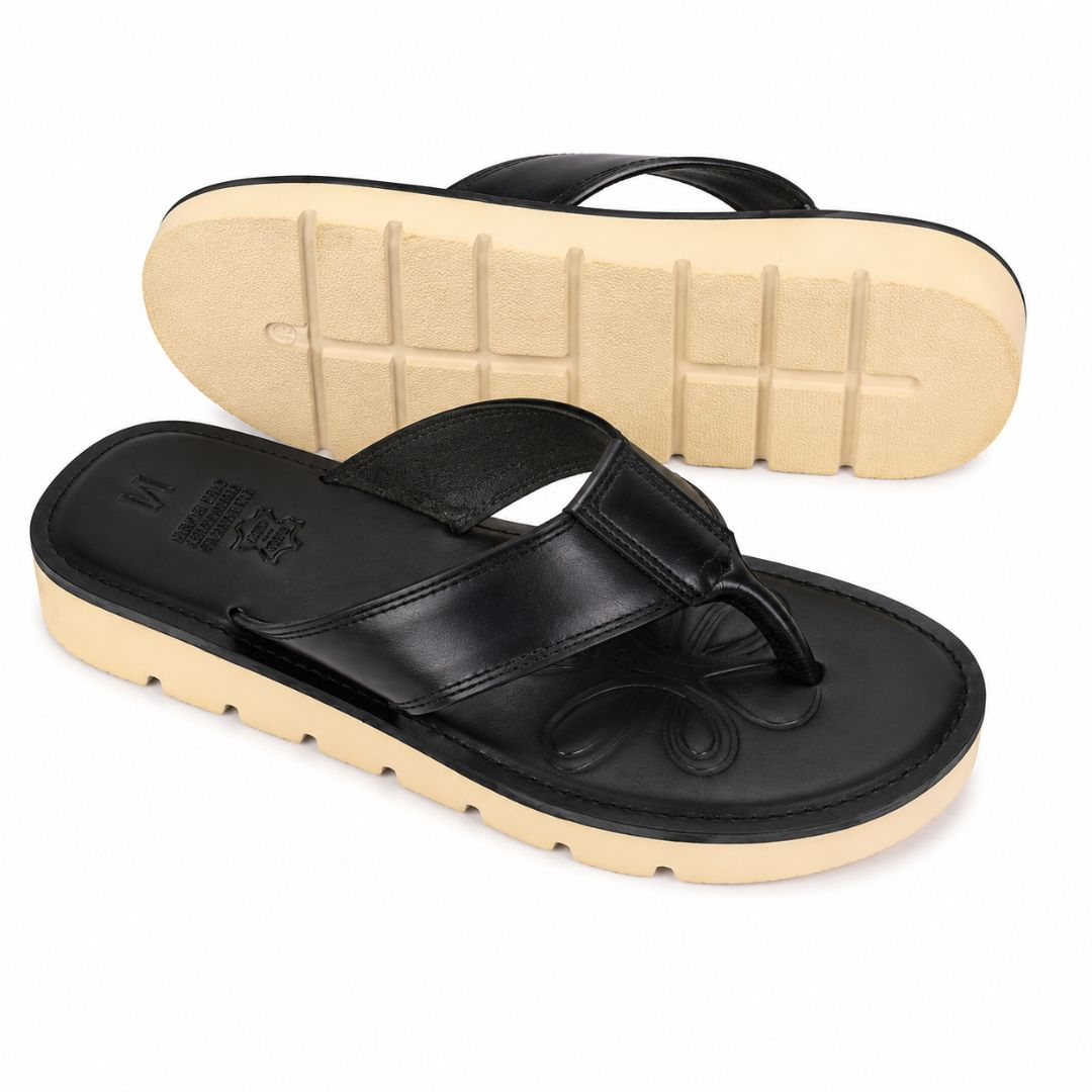 Mens Black Toe Post Classic Leather Sandals