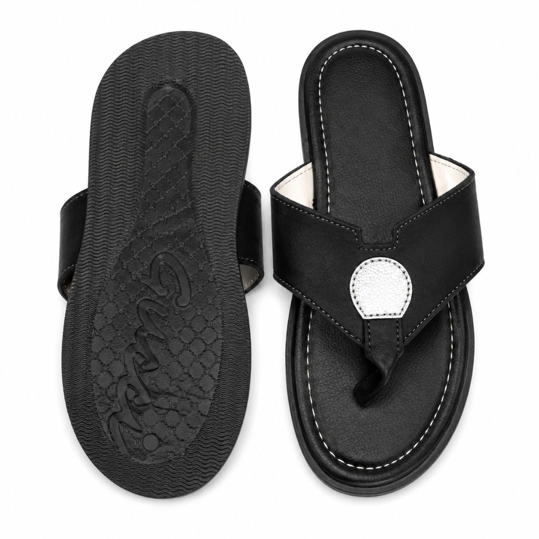 Womens Classic Toe Post Flat Black Sandals