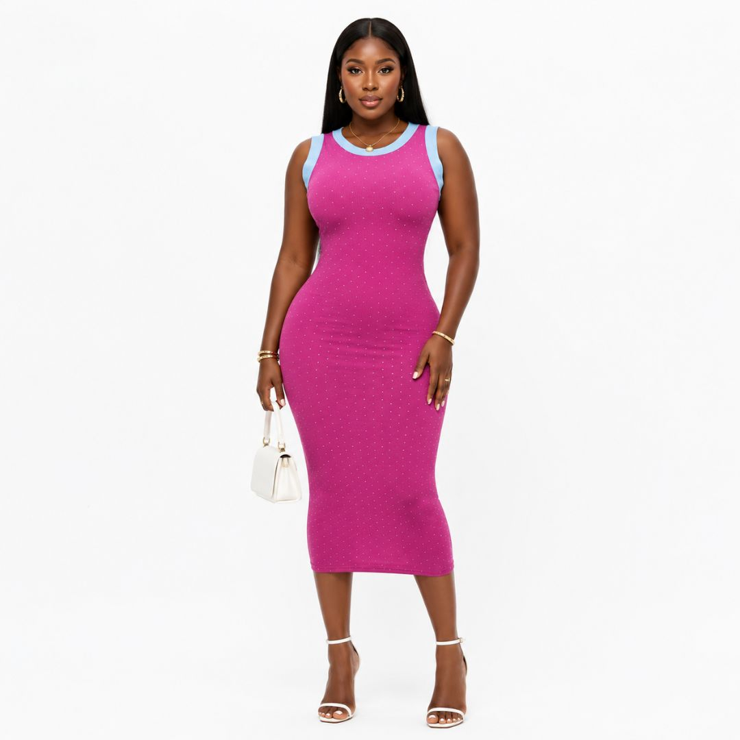 Sleeveless Round Neck Polka Dot Stretch Dress