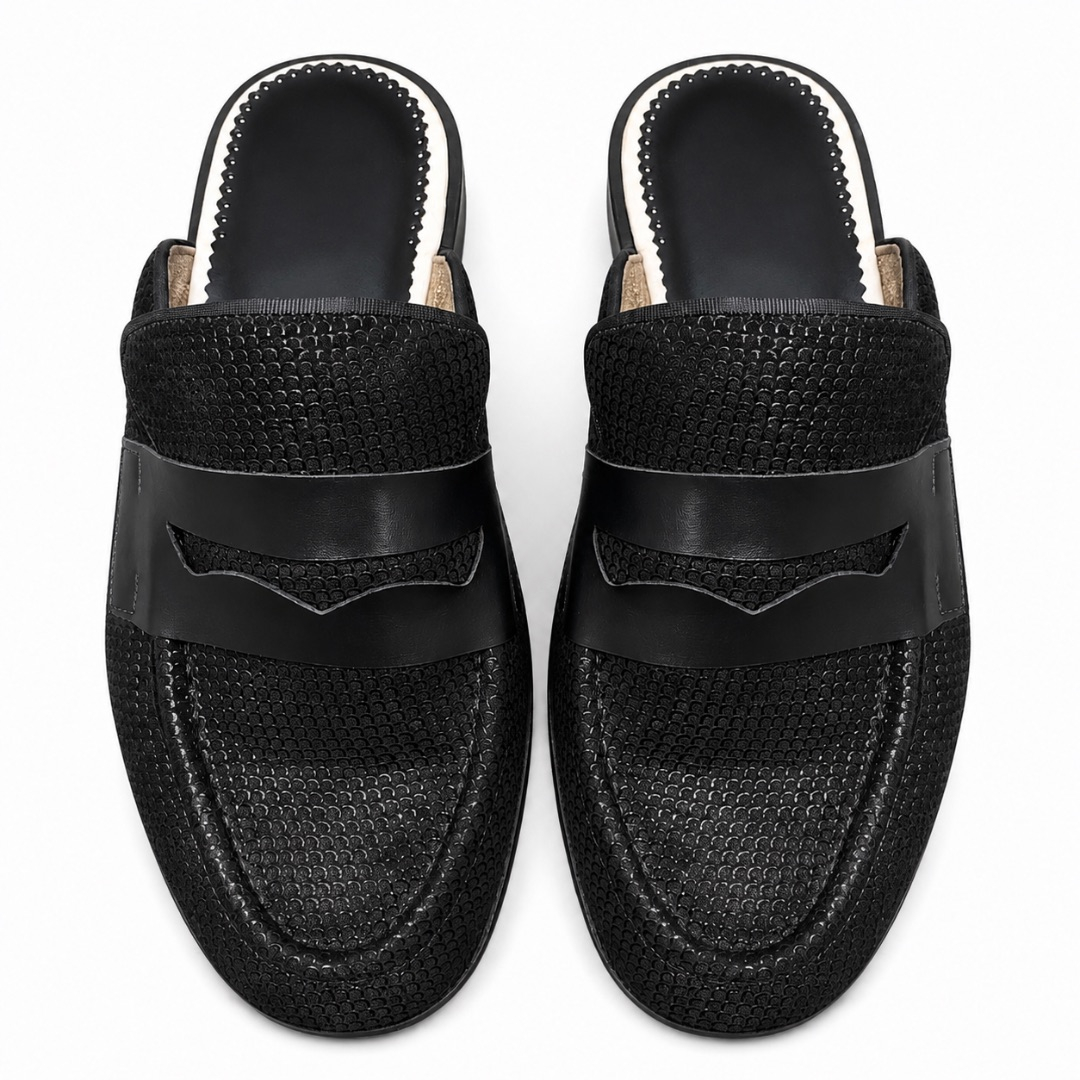 Men Textured Slip On Backless Loafers