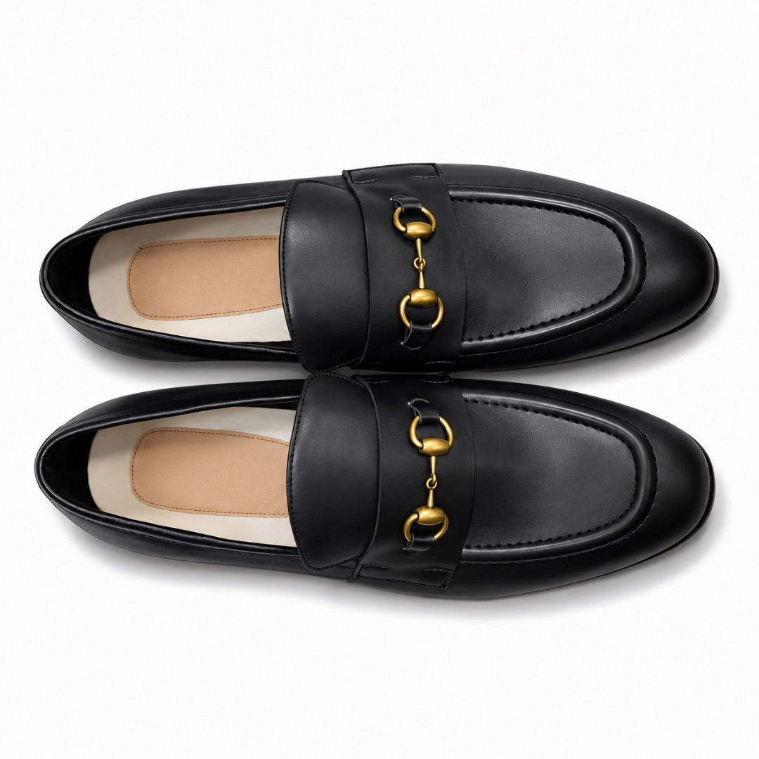 Men Slip On Leather Loafers with Gold Tone Detail