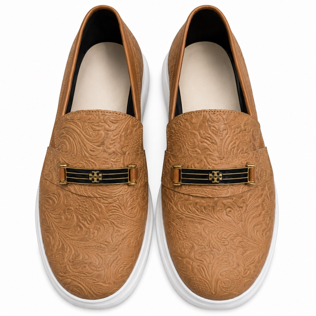 Men Embossed Slip On Loafers with Metal Detail