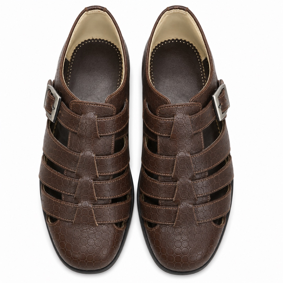 Men Brown Multi Strap Slip On Sandals