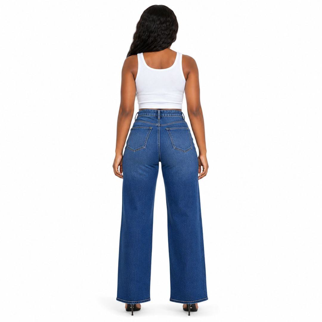 High Waist Distressed Straight Leg Denim Jeans