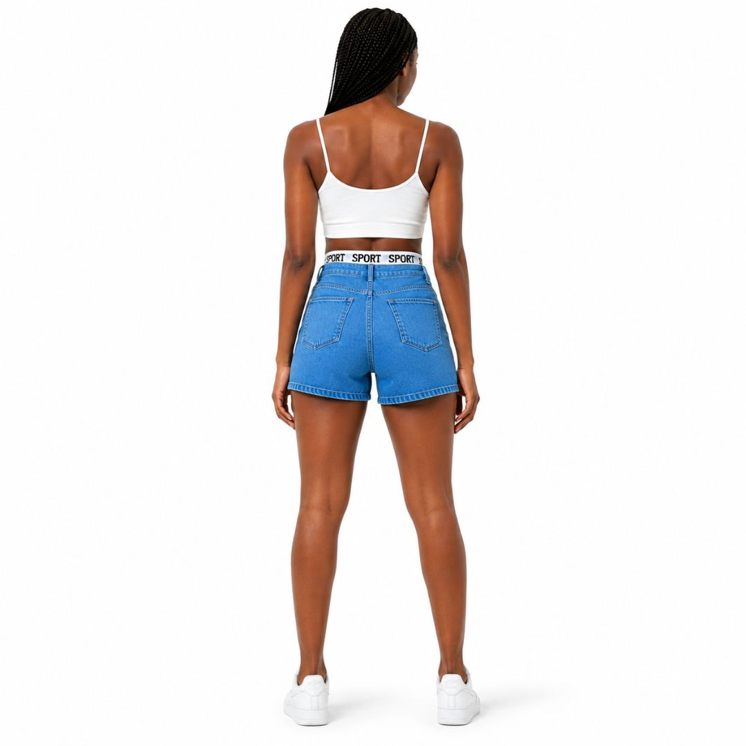 Denim Bermuda Shorts with Sport Logo Waistband