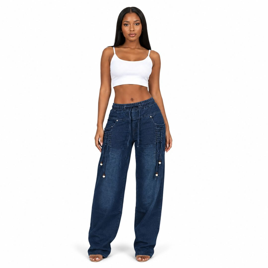 WideLeg Denim Trousers with Drawstring