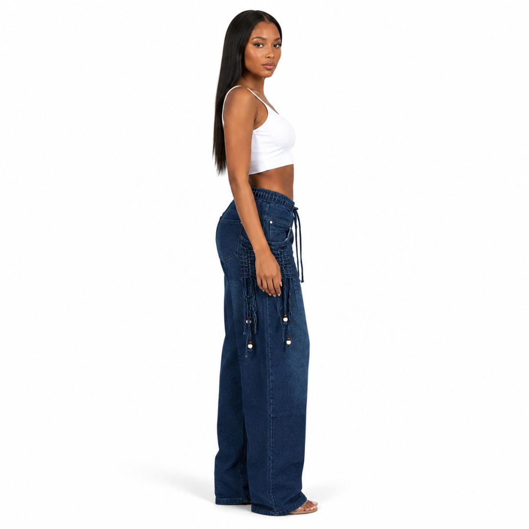 WideLeg Denim Trousers with Drawstring