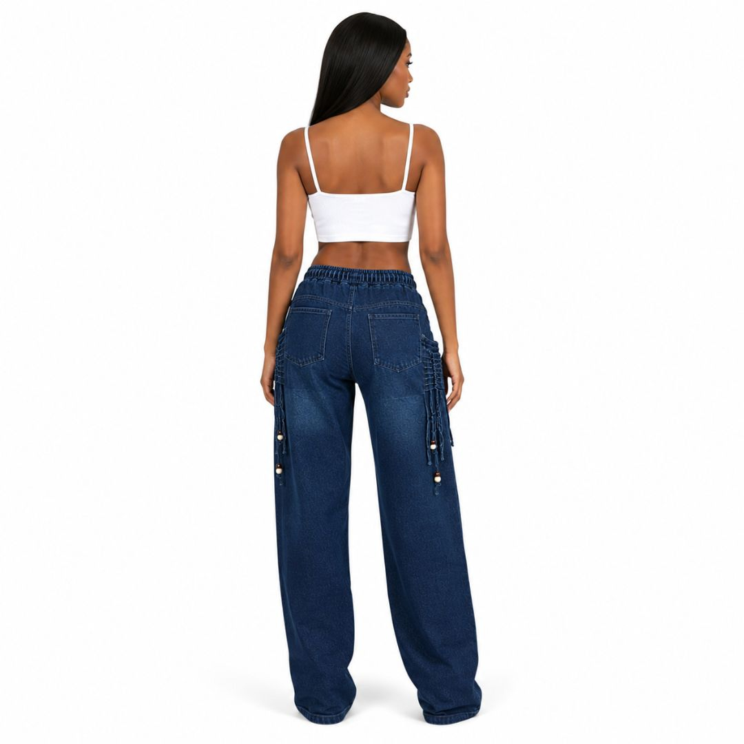 WideLeg Denim Trousers with Drawstring