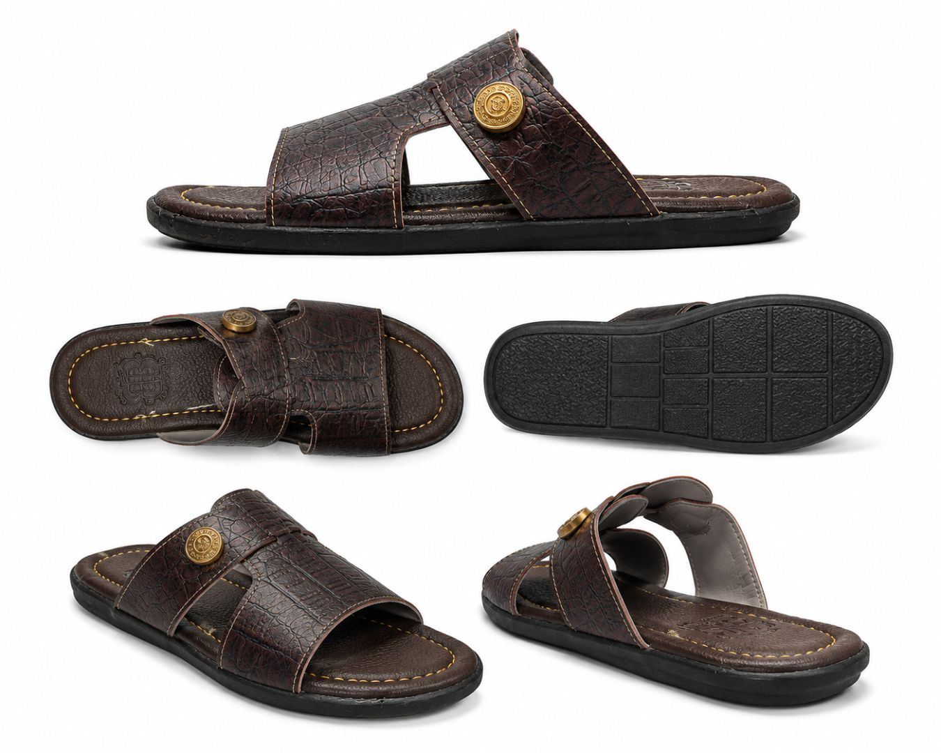 Mens Premium Crocodile Texture Double Strap Slip On Sandals