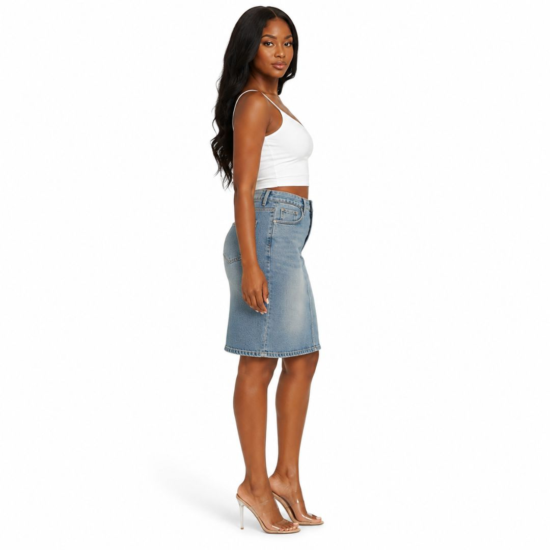 Premium Denim Knee Length Skirt