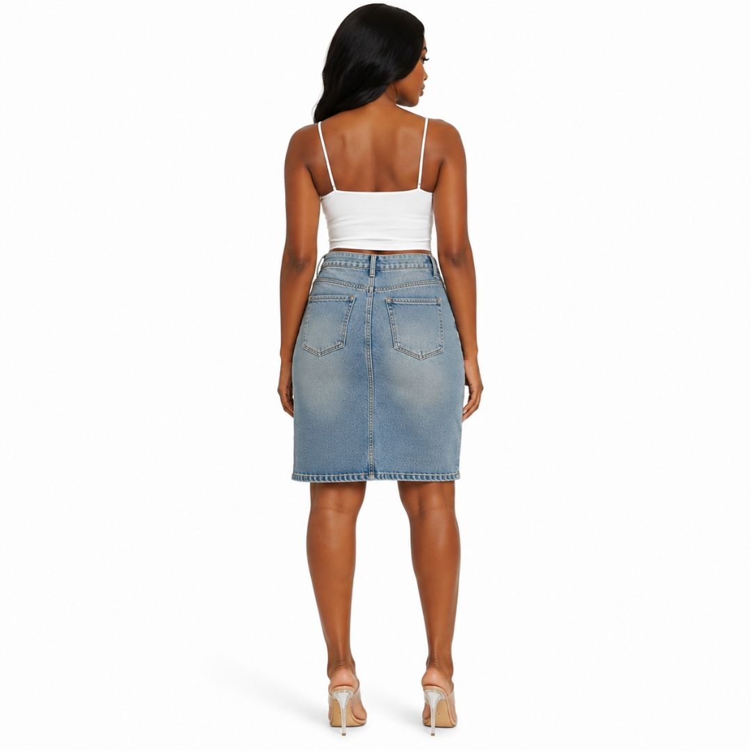 Premium Denim Knee Length Skirt