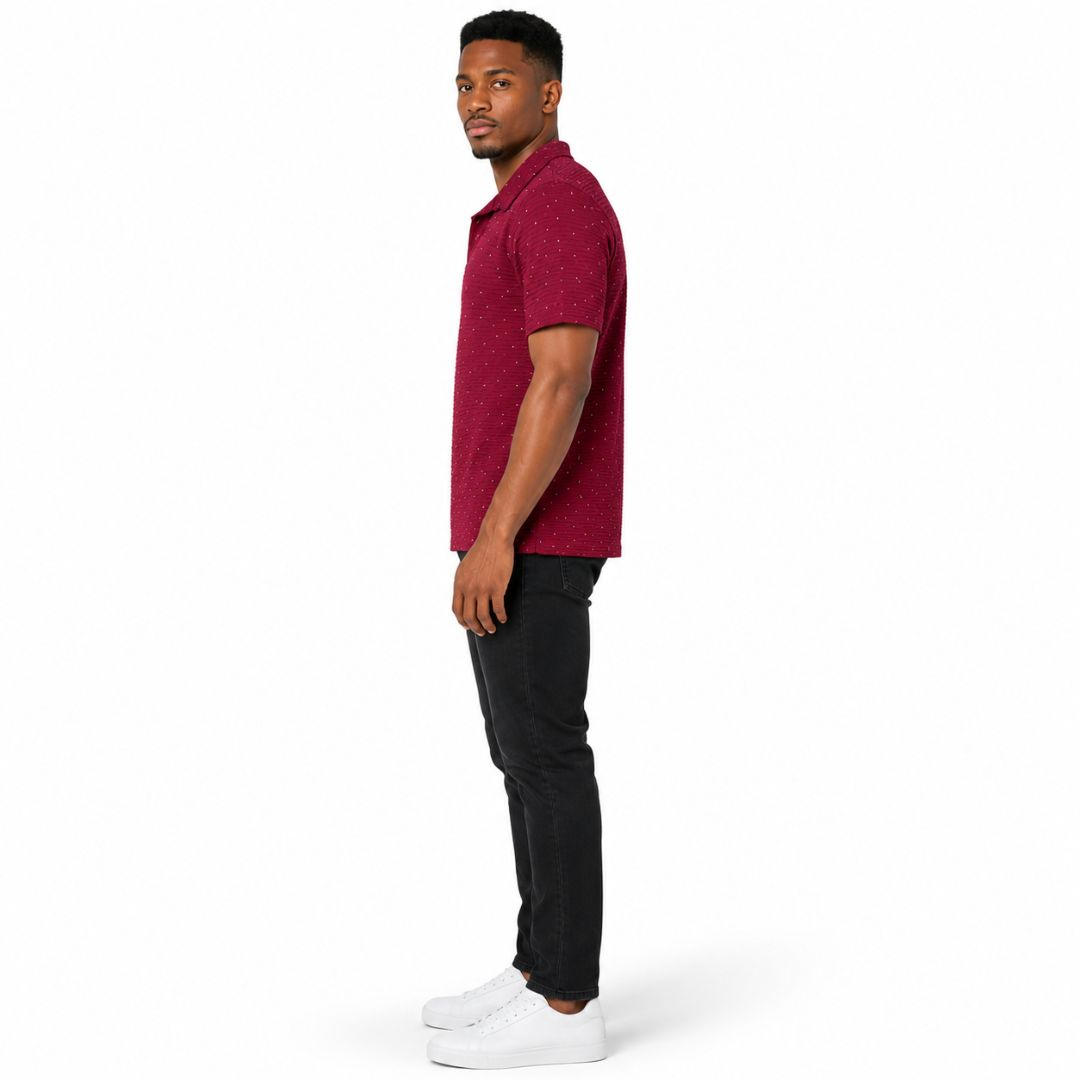 Textured Rhinestone Polo Top