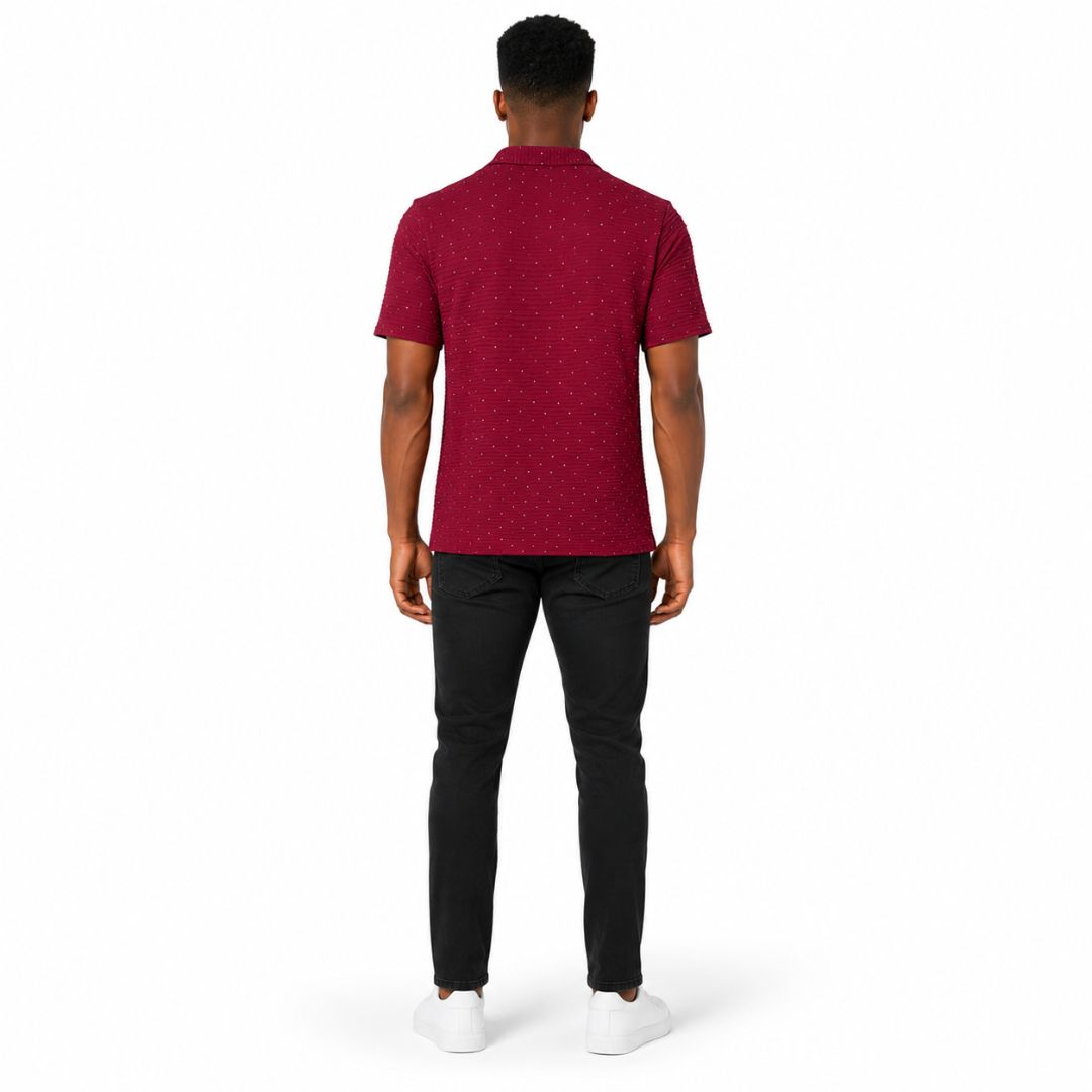 Textured Rhinestone Polo Top