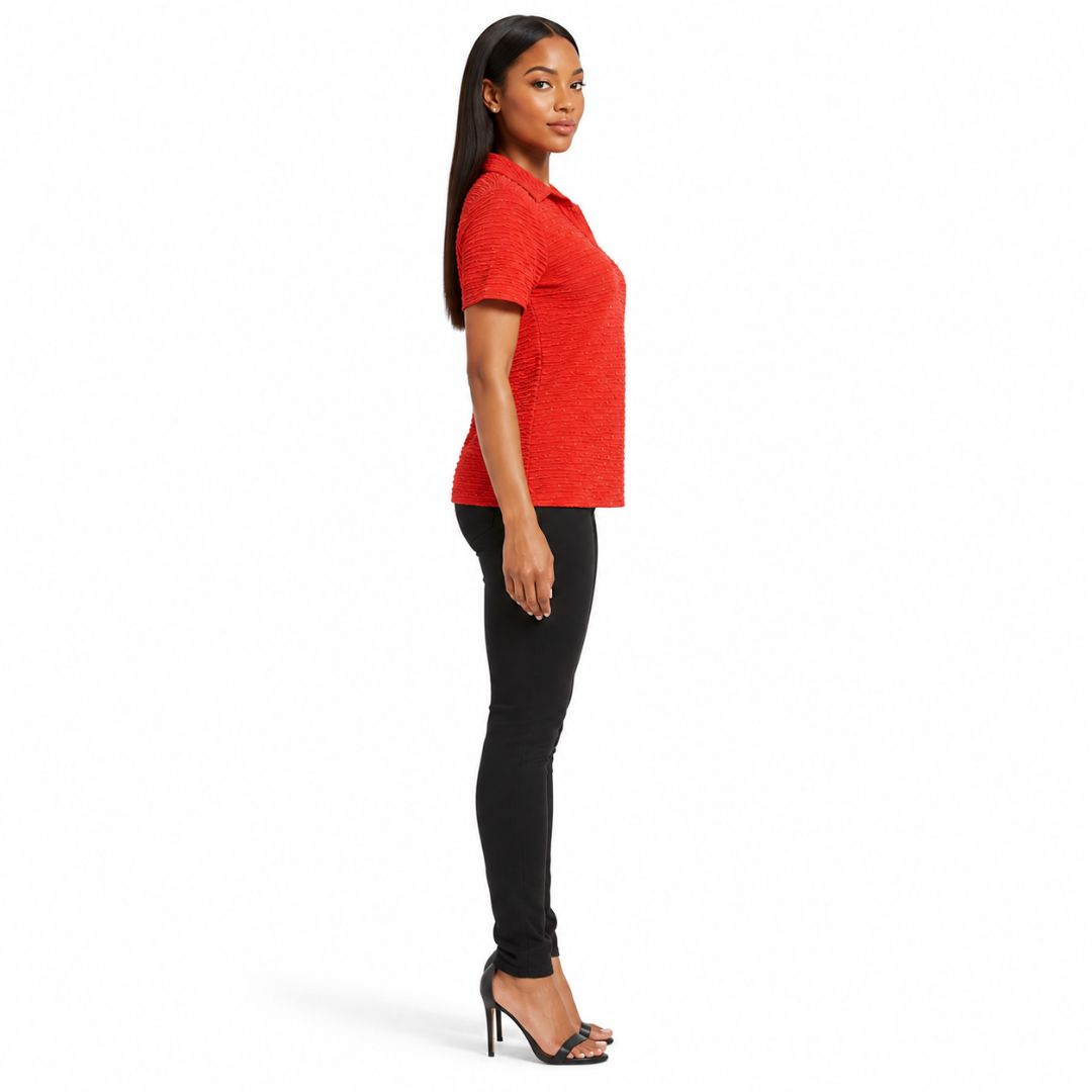 Textured Rhinestone Polo Shirt