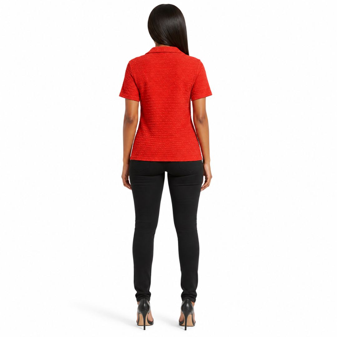 Textured Rhinestone Polo Shirt