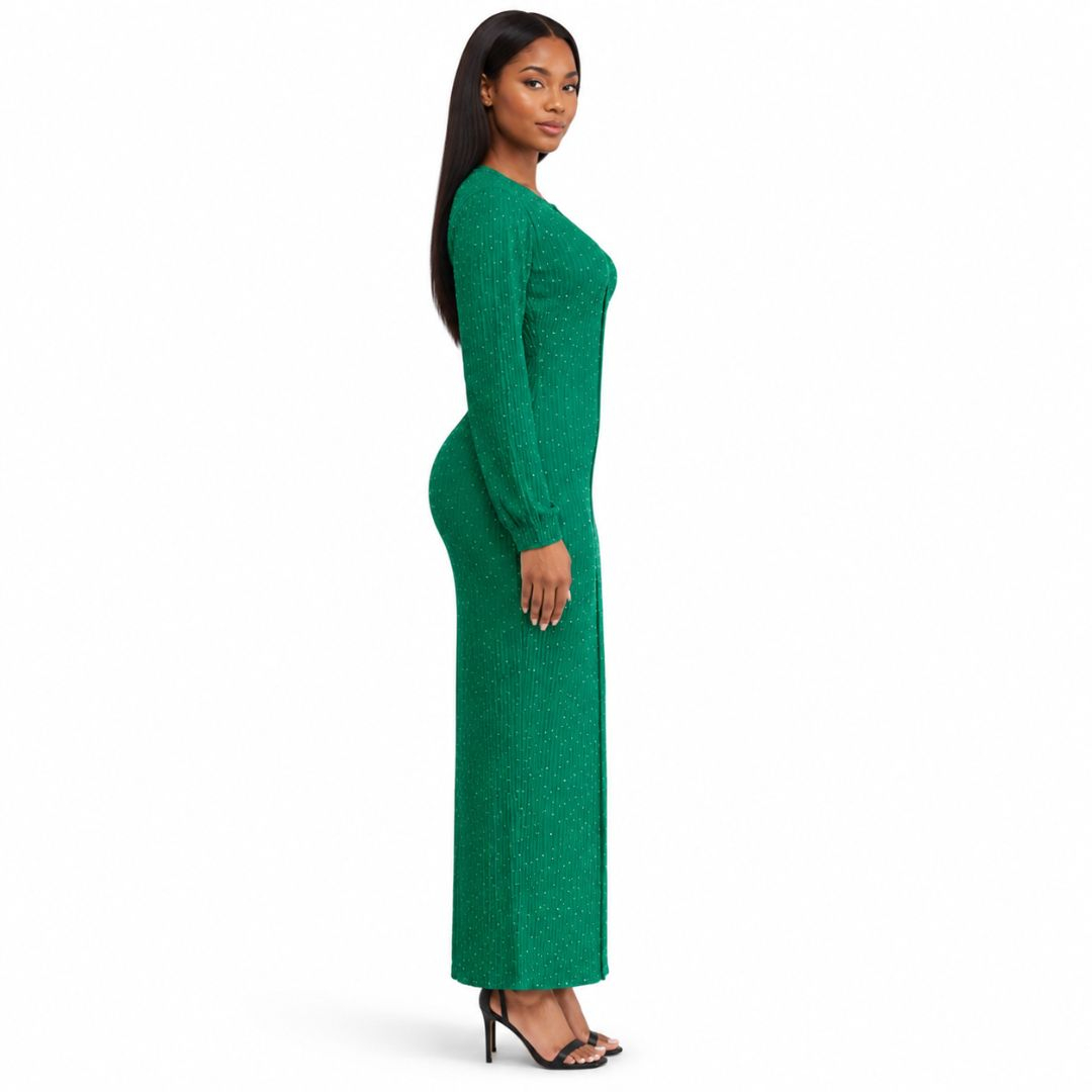 Women Ribbed Rhinestone Maxi Dress