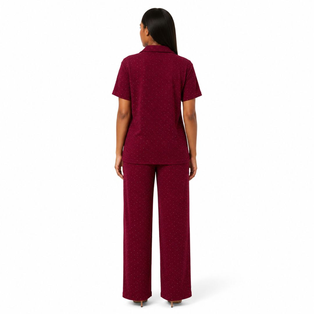 Women Burgundy Textured Rhinestone TwoPiece Set