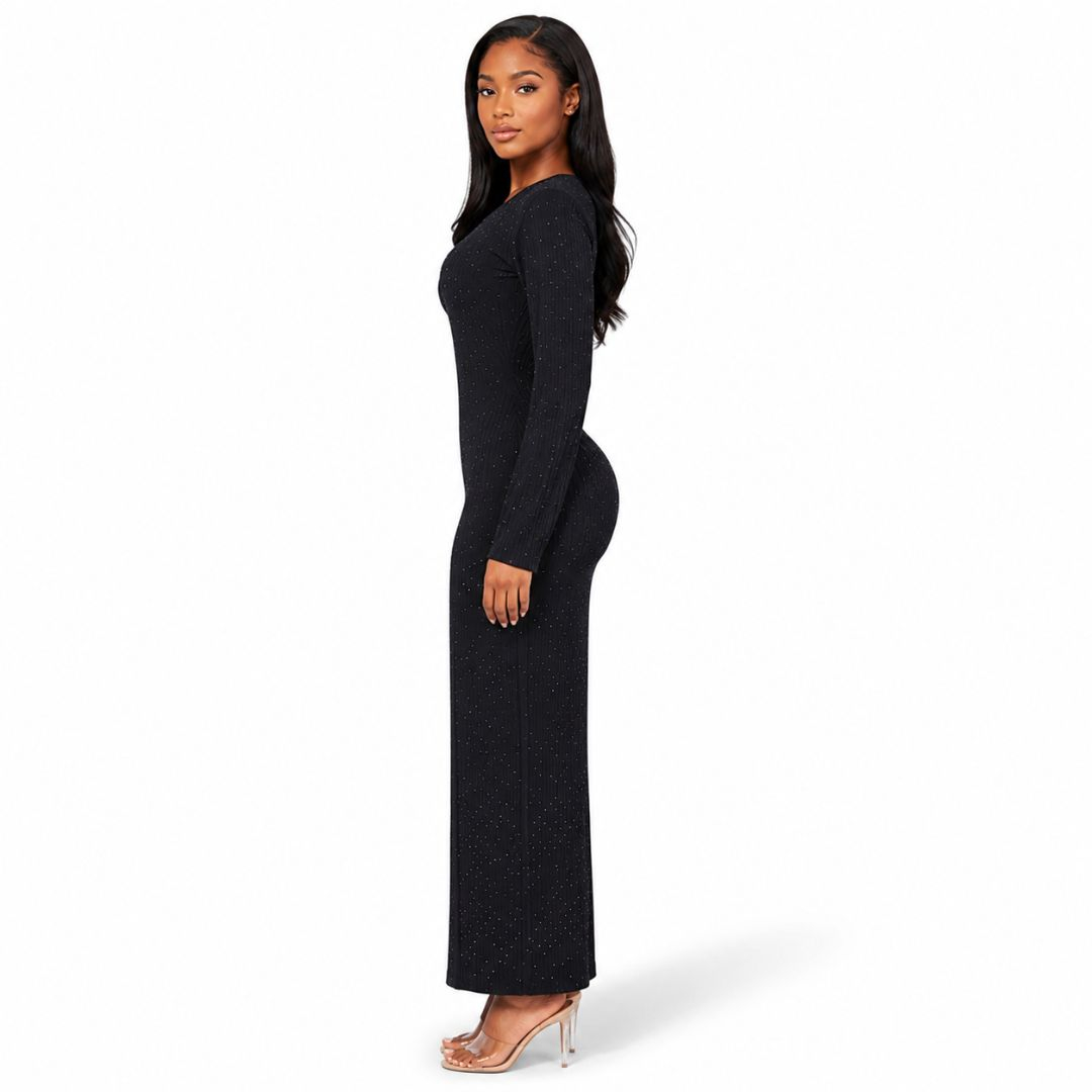 Women Ribbed Rhinestone Maxi Dres