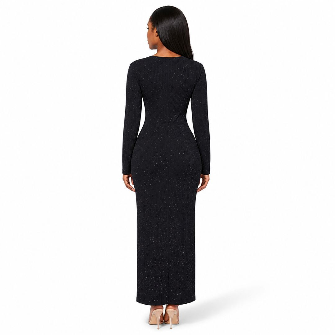 Women Ribbed Rhinestone Maxi Dres