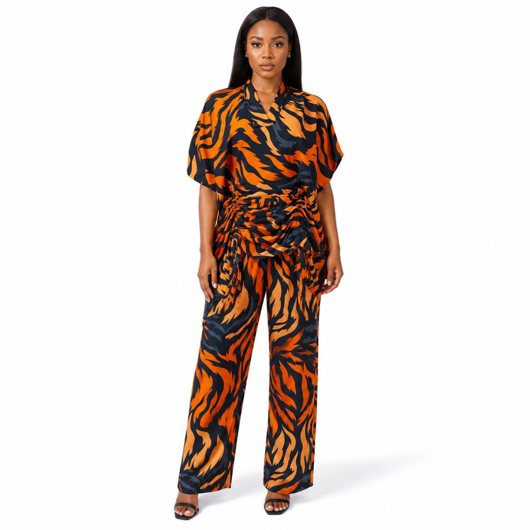 Printed TwoPiece Co Ord Set Orange & Black