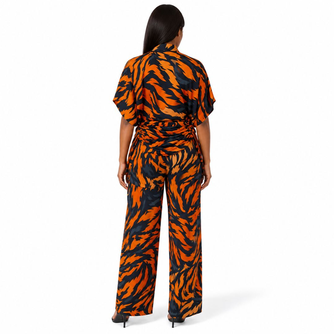 Printed TwoPiece Co Ord Set Orange & Black
