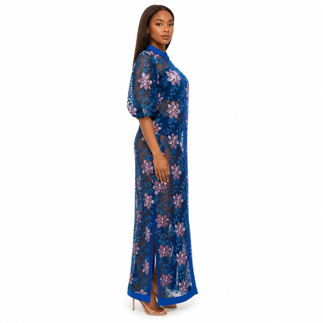 Floral Embroidered Mesh Maxi Duster