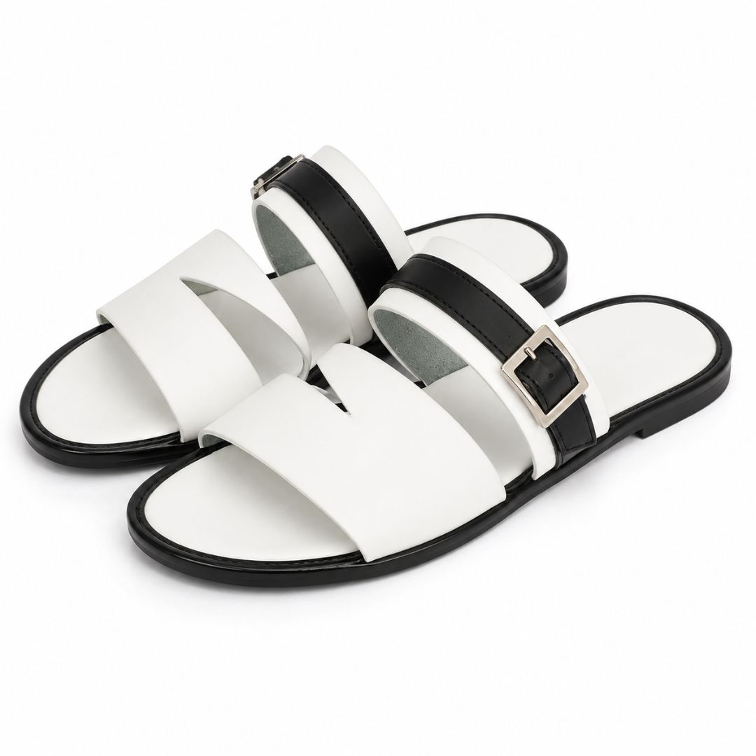 Mens Dual Strap Open Toe Flat Slide Sandals