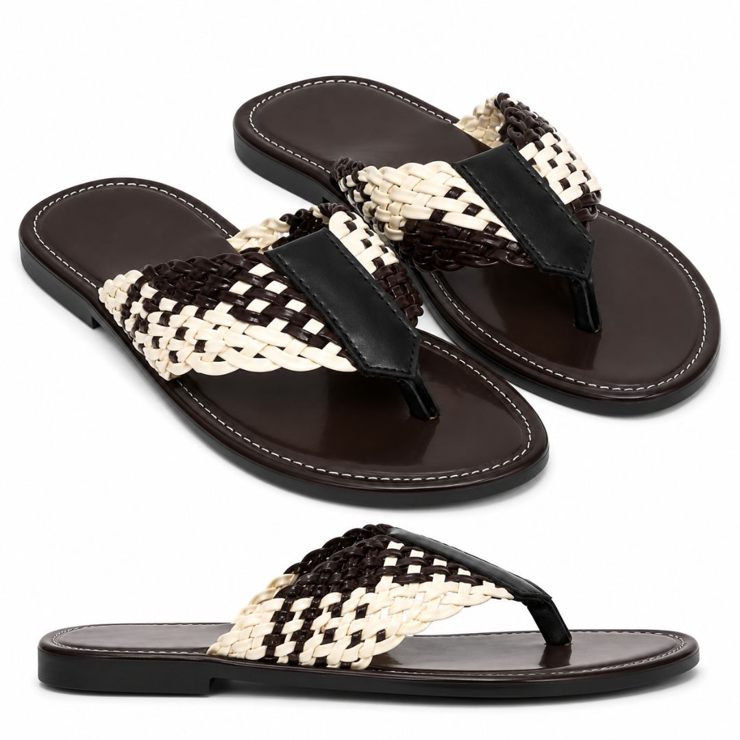Two Tone Woven Toe Ring Flat Sandals