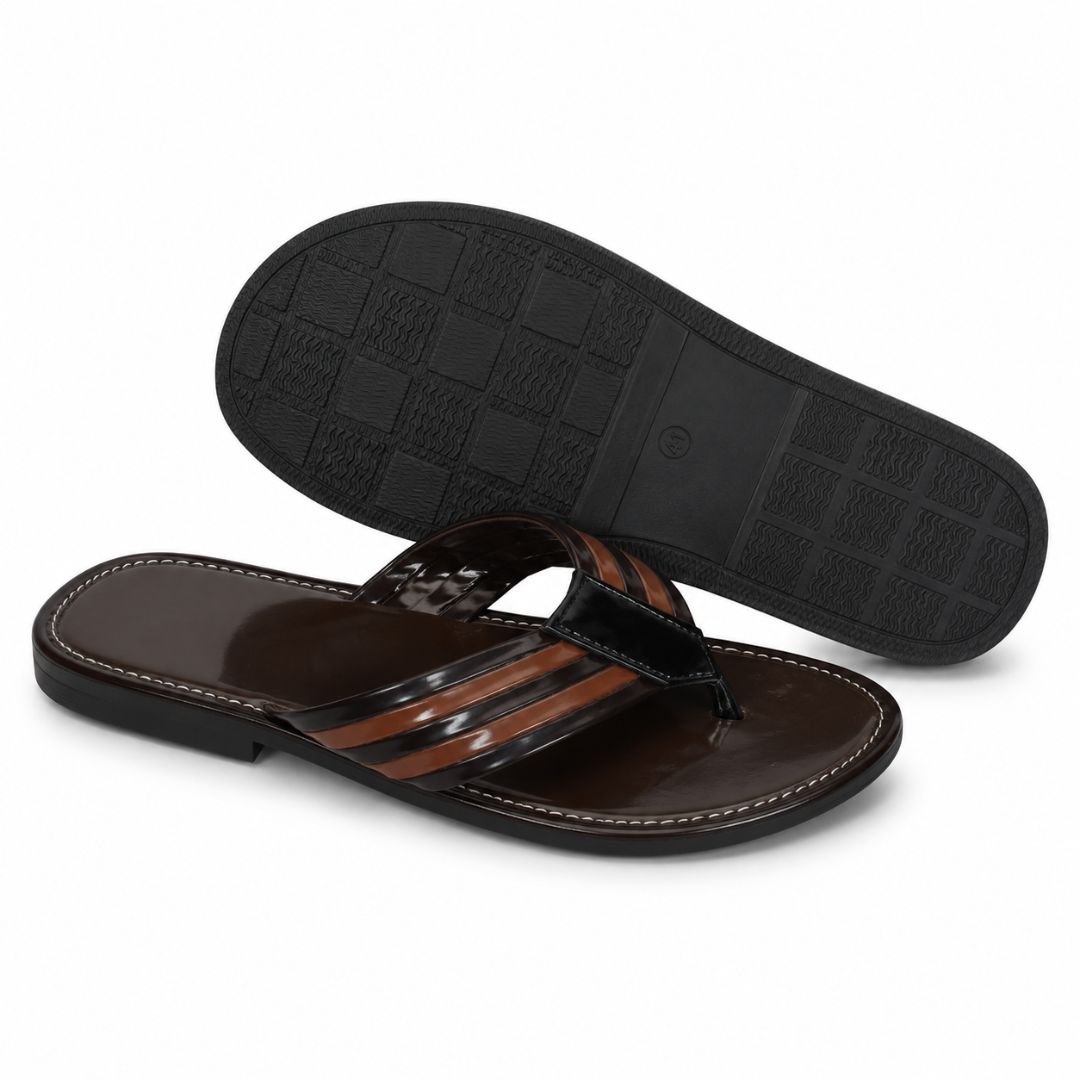 Unisex Brown and Black Toe Ring Flat Sandals