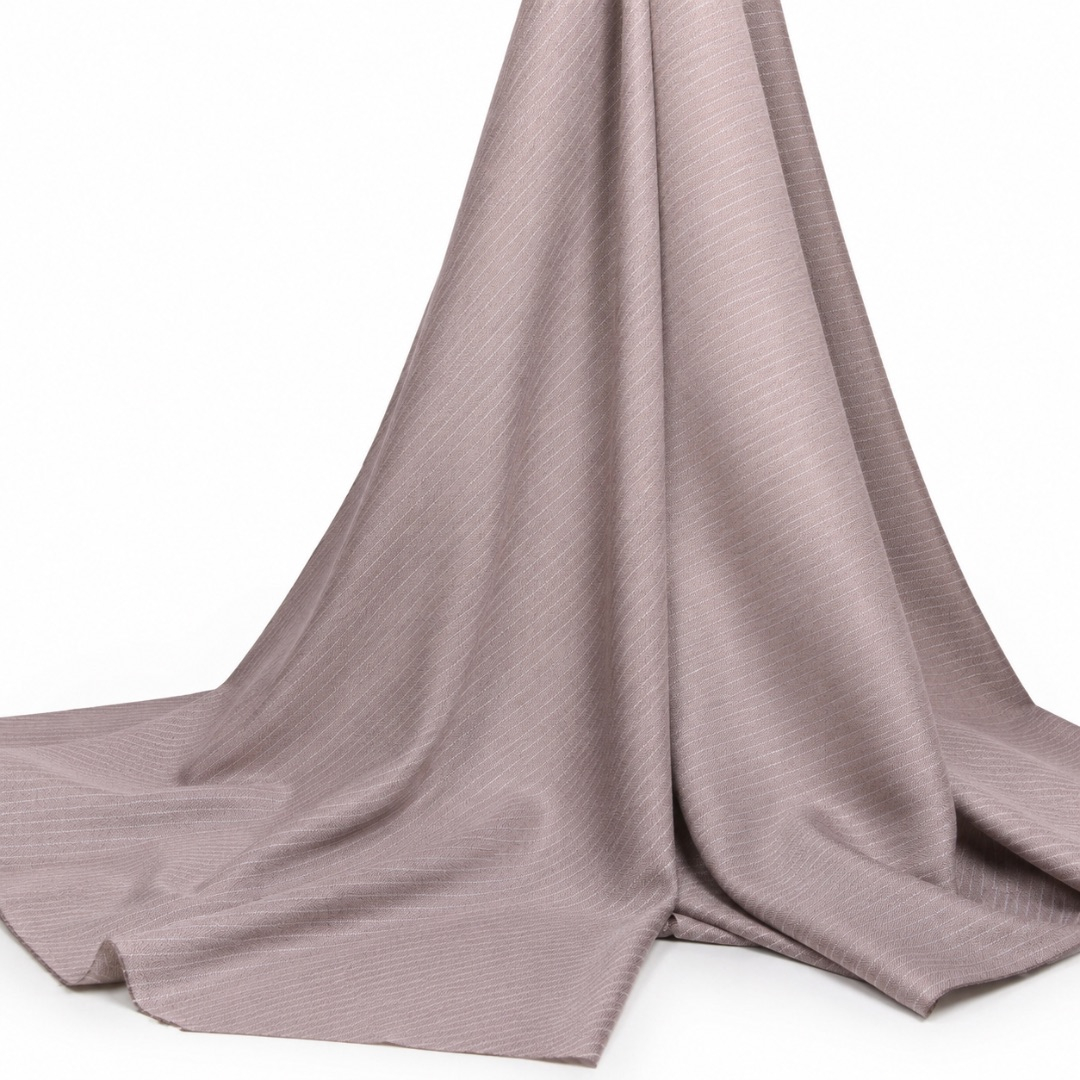 Premium Pinstripe Stock Suiting Fabric    Taupe Brown