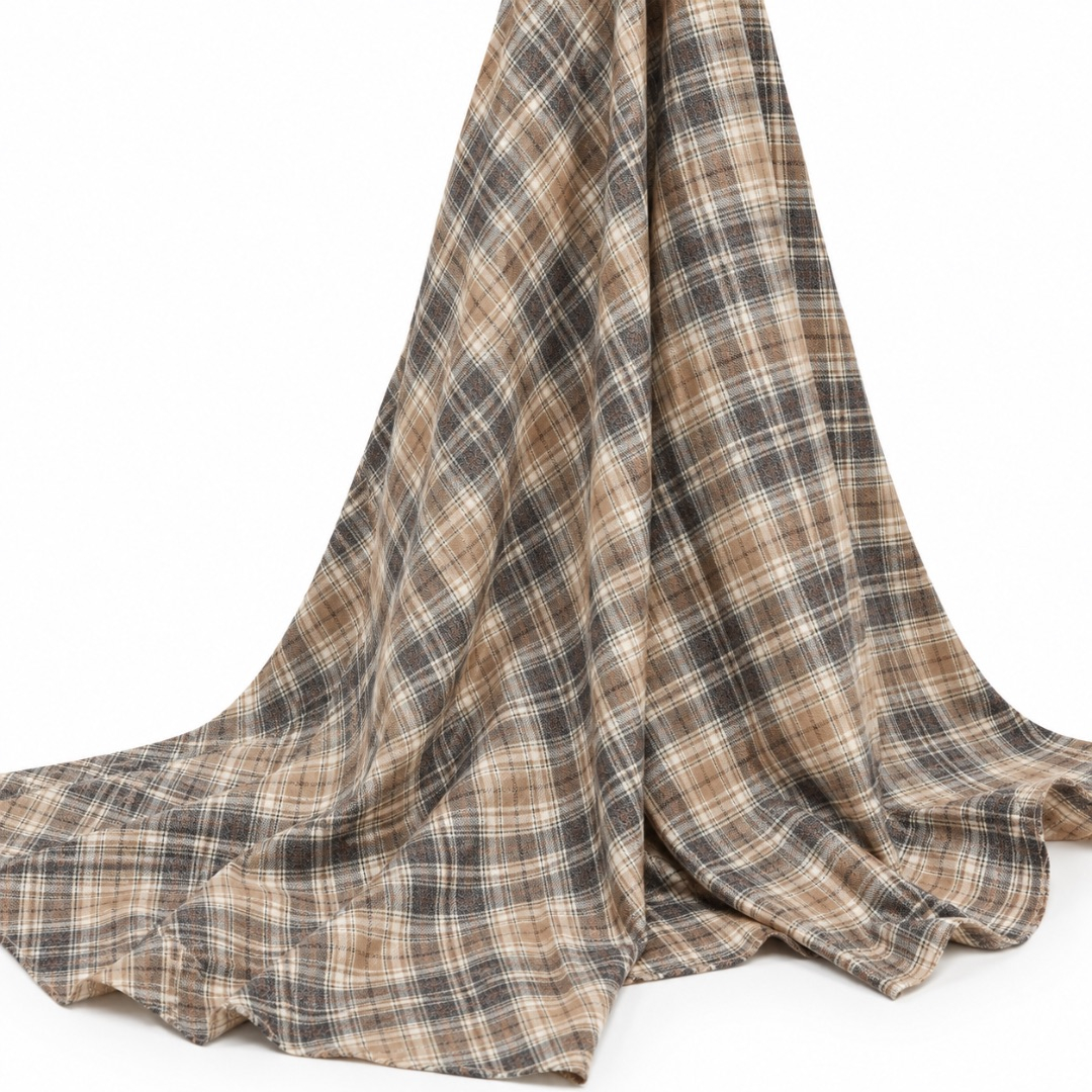 Premium Plaid Stock Suiting Fabric    Brown Multi Check