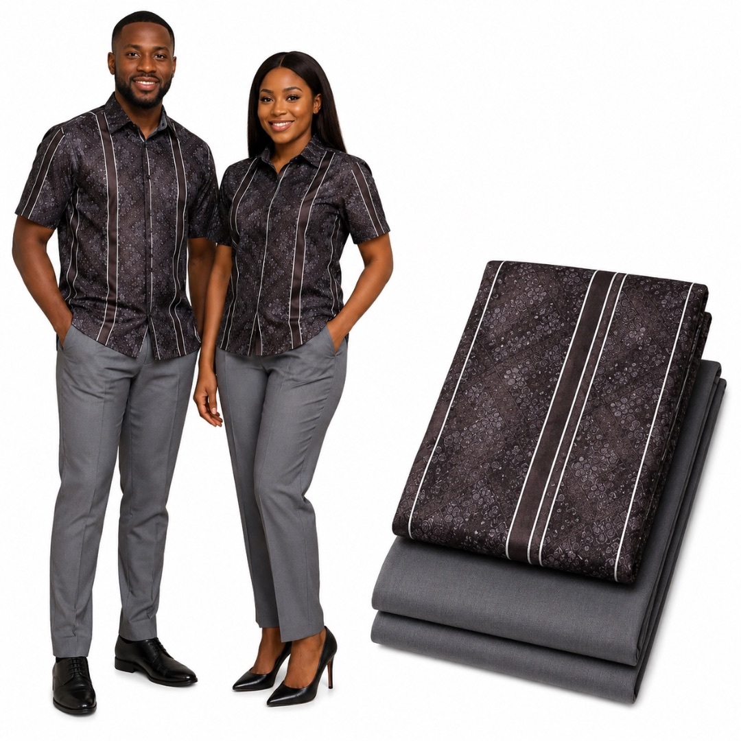 Premium Plain and Pattern Fabric Set    Chocolate Brown and Charcoal Grey