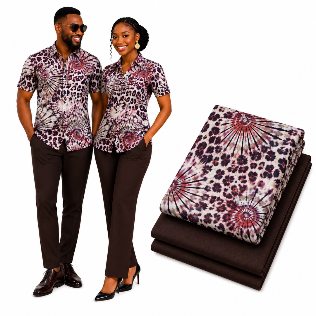 Premium Plain and Pattern Fabric Set    Wine Floral Burst and Chocolate Brown