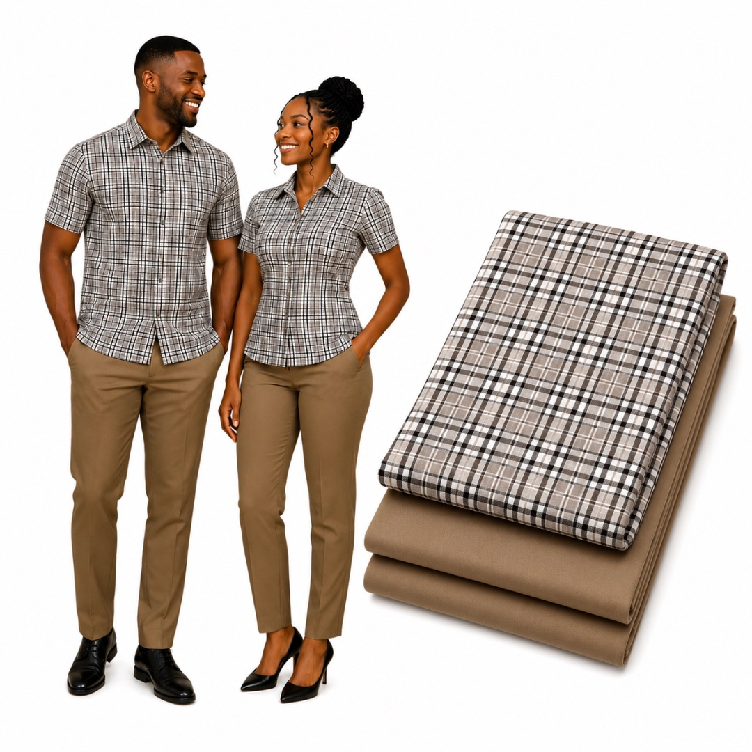Premium Plain and Pattern Fabric Set      Beige Plaid and Camel Brown