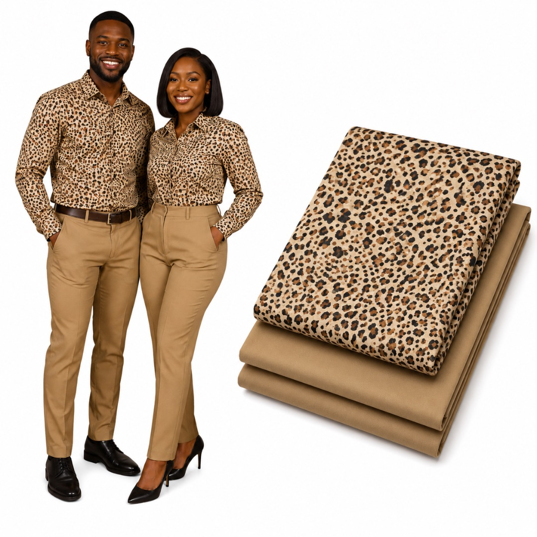 Premium Plain and Pattern Fabric Set    Leopard Print and Camel Brown