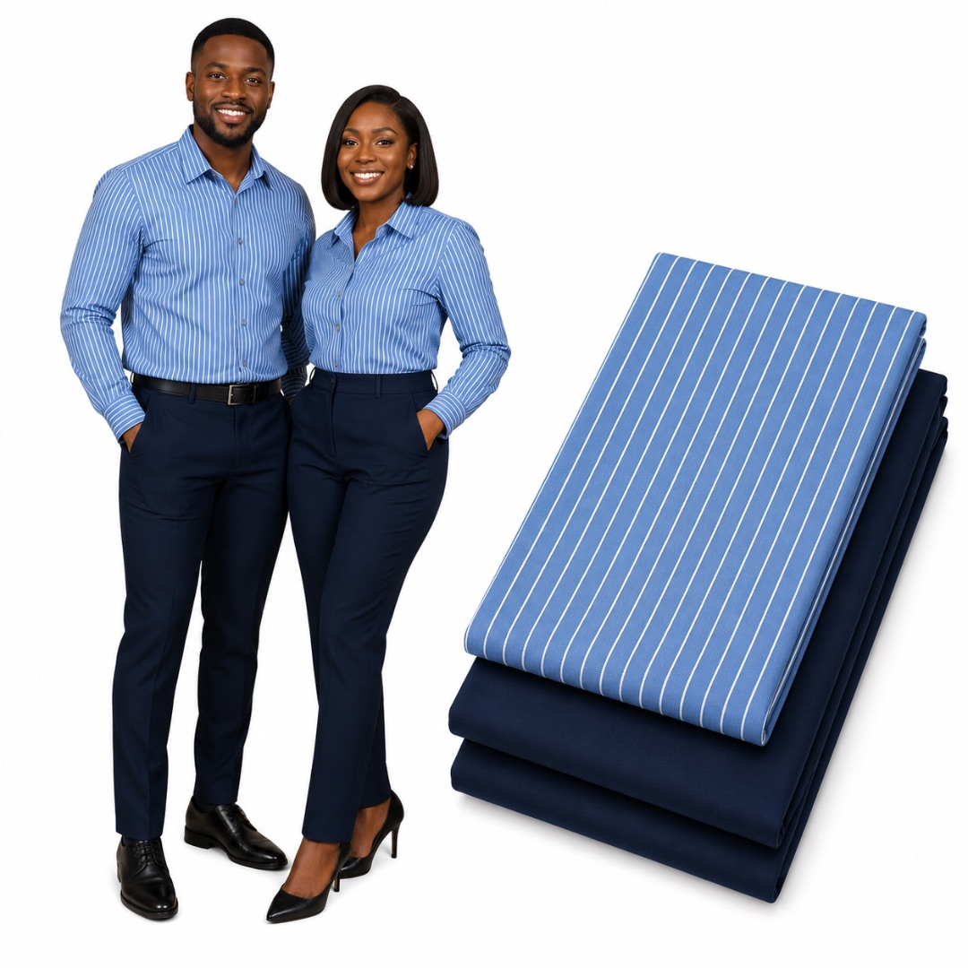 Premium Plain and Pattern cotton Fabric Set     Sky Blue Stripe and Navy Blue
