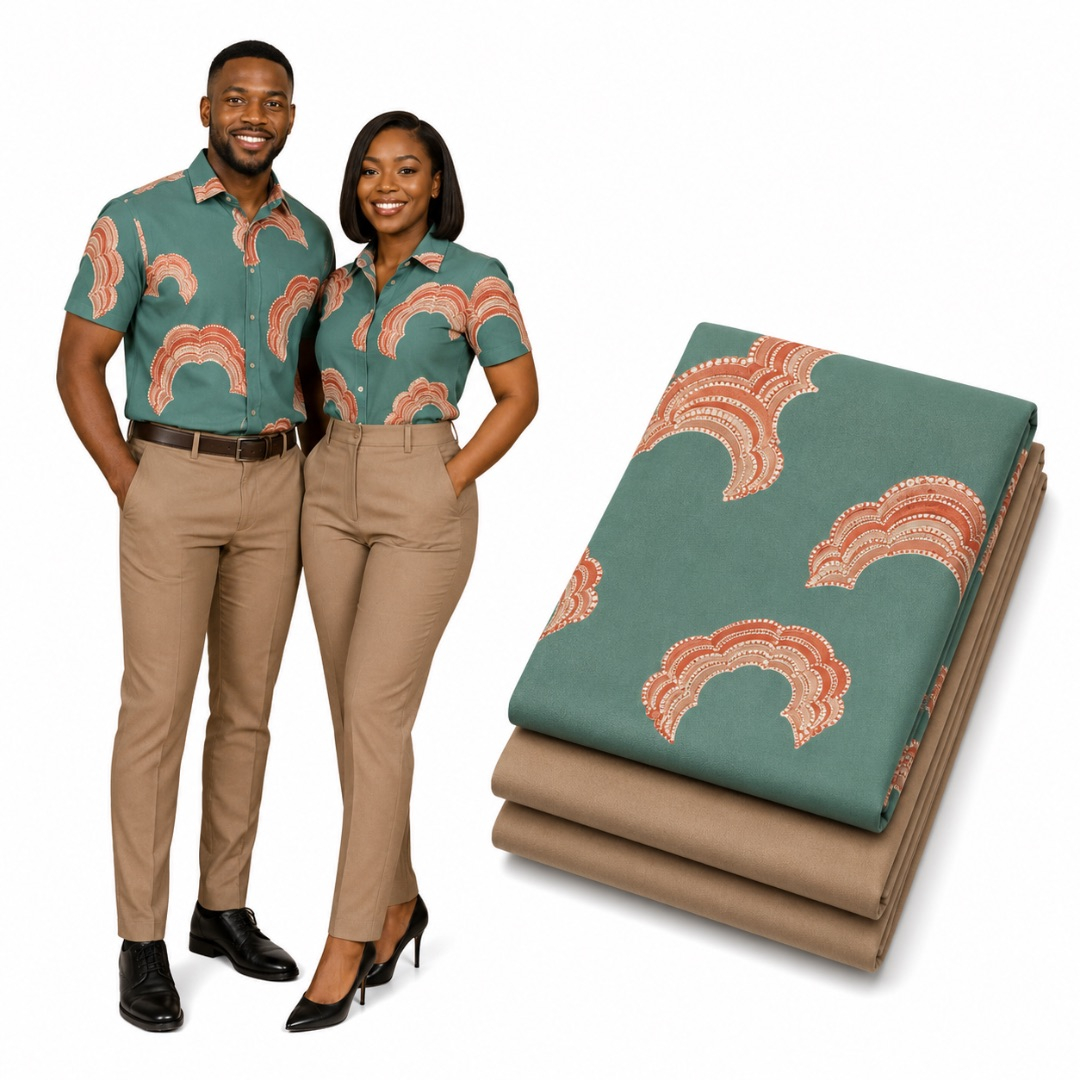 Premium Plain and Pattern cotton Fabric Set     Sage Green and Sand Beige