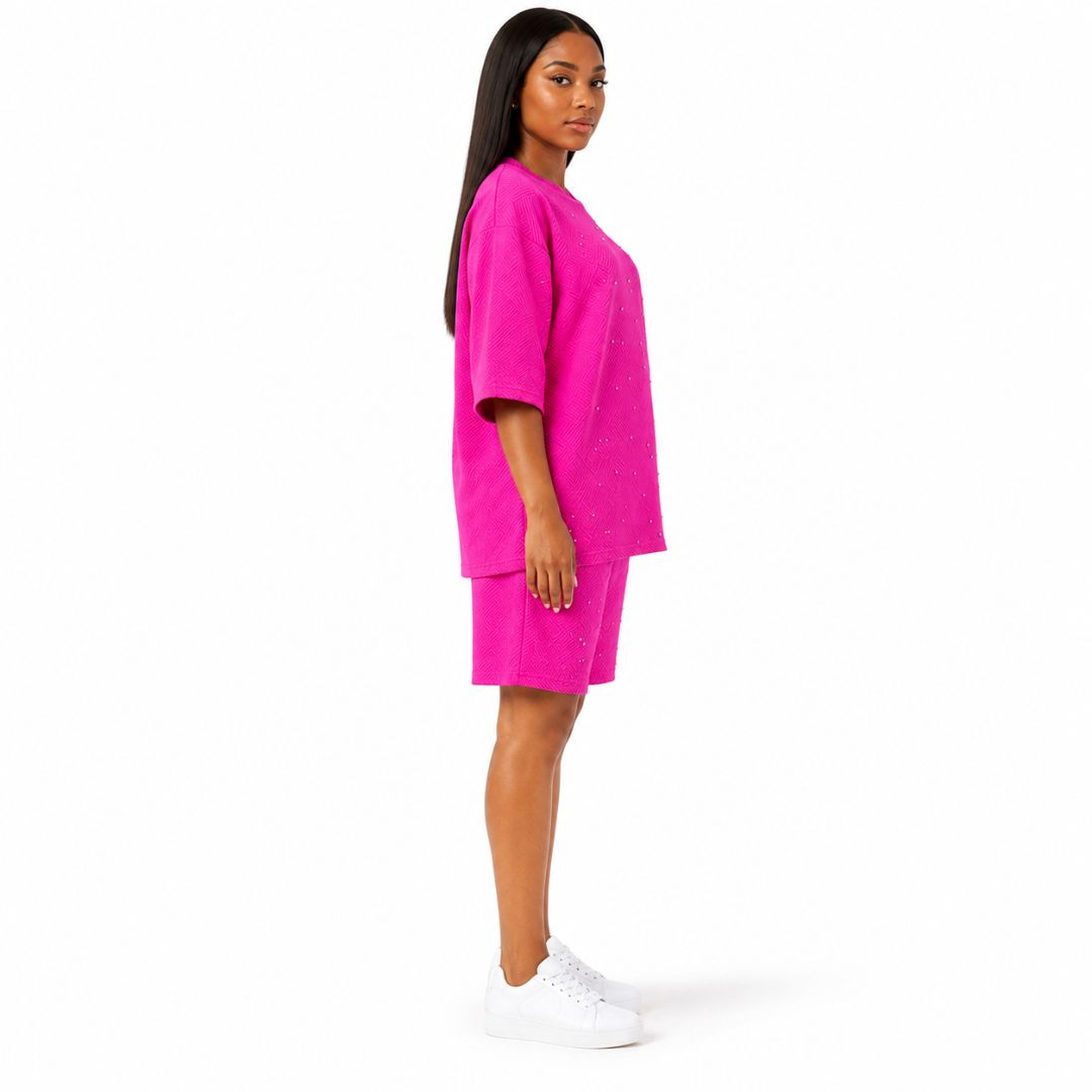 Women Textured Two Piece Shorts Set