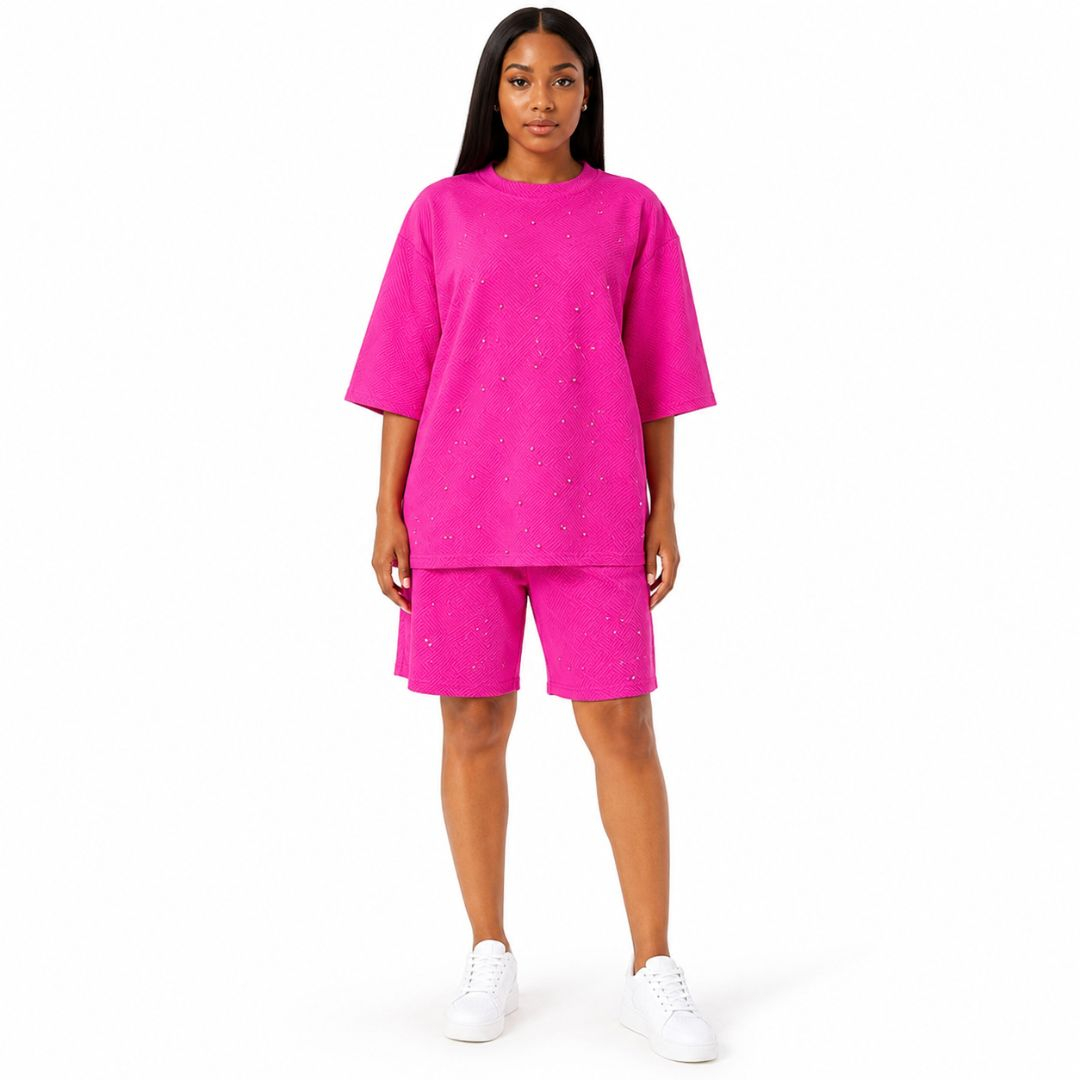 Women Textured Two Piece Shorts Set