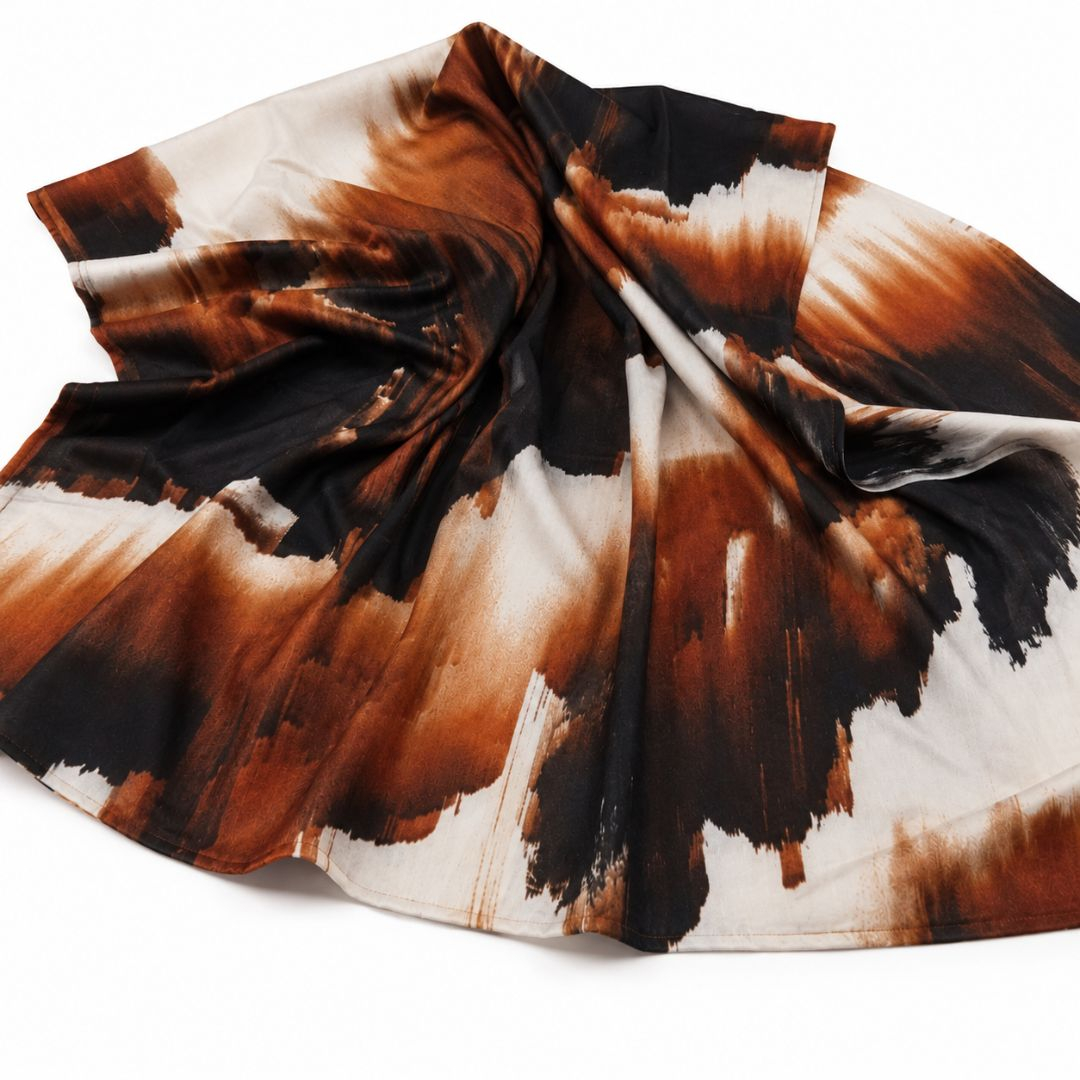 Brushstroke Print Fabric Brown, Black & Ivory