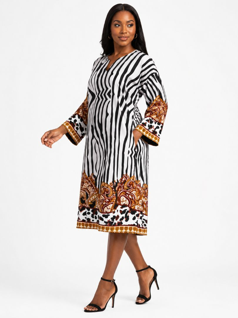 Womens Mixed Print Caftan Tunic Dress