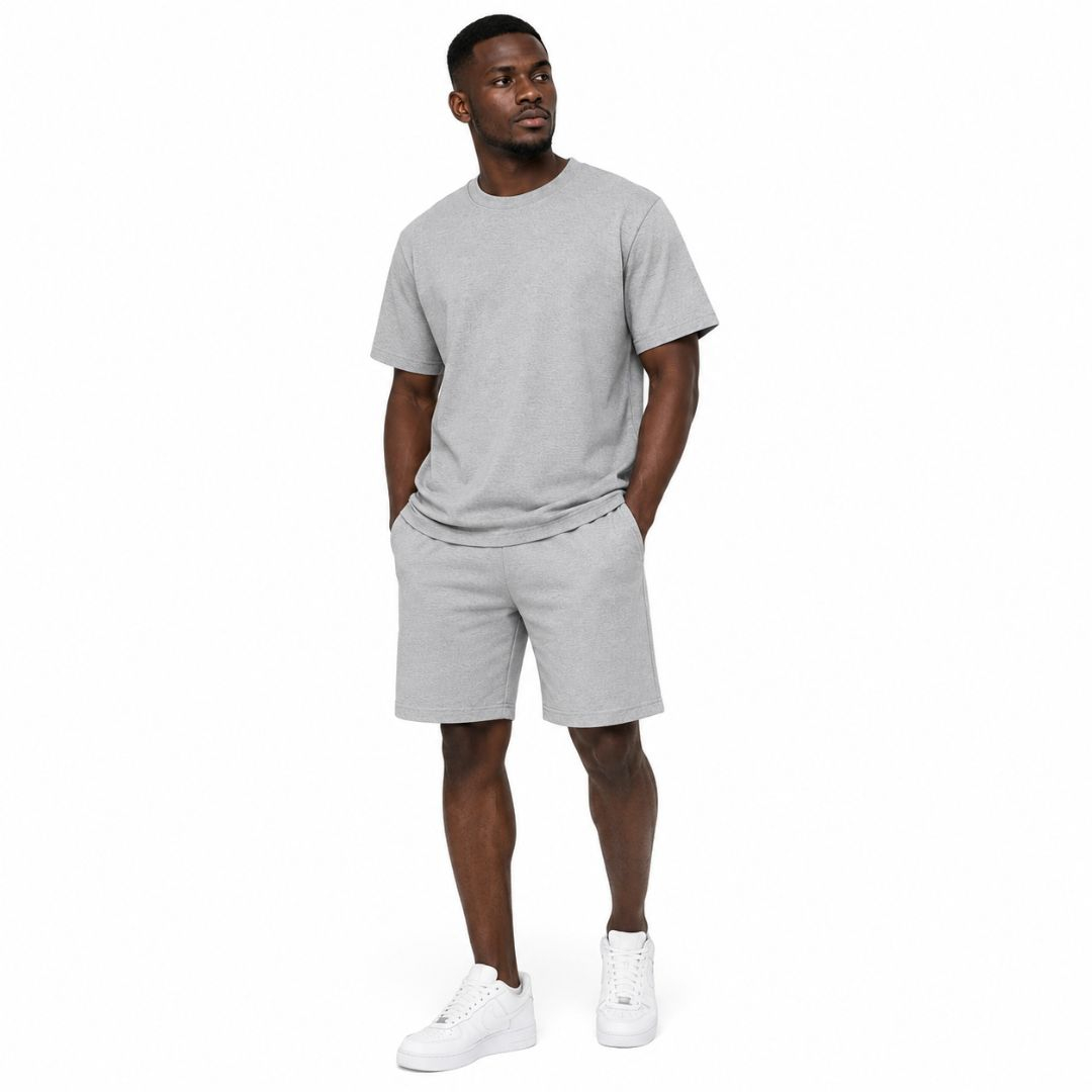 Mens Grey Two Piece Casual T Shirt and Shorts Set