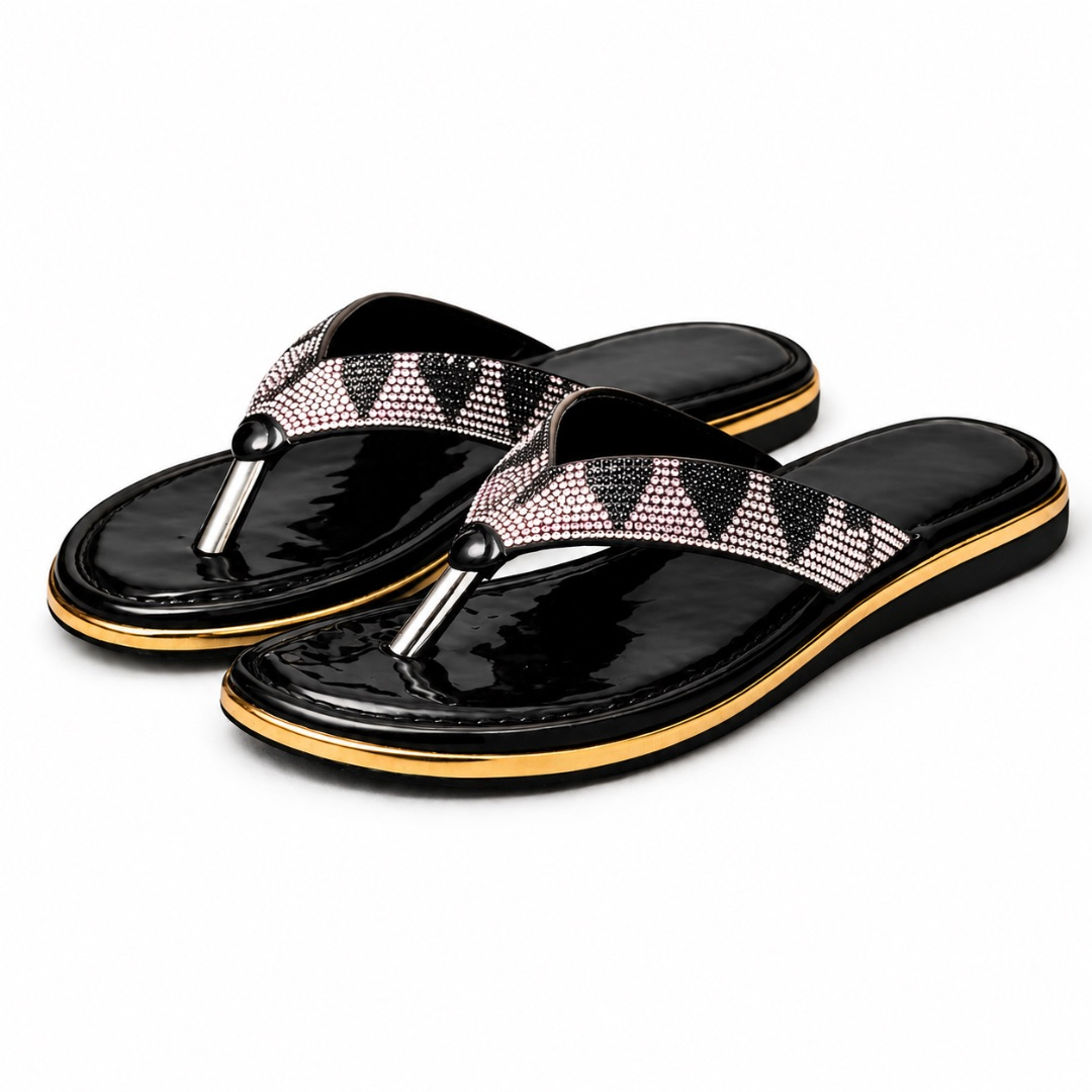 Women Rhinestone Strap Flat Thong Sandals