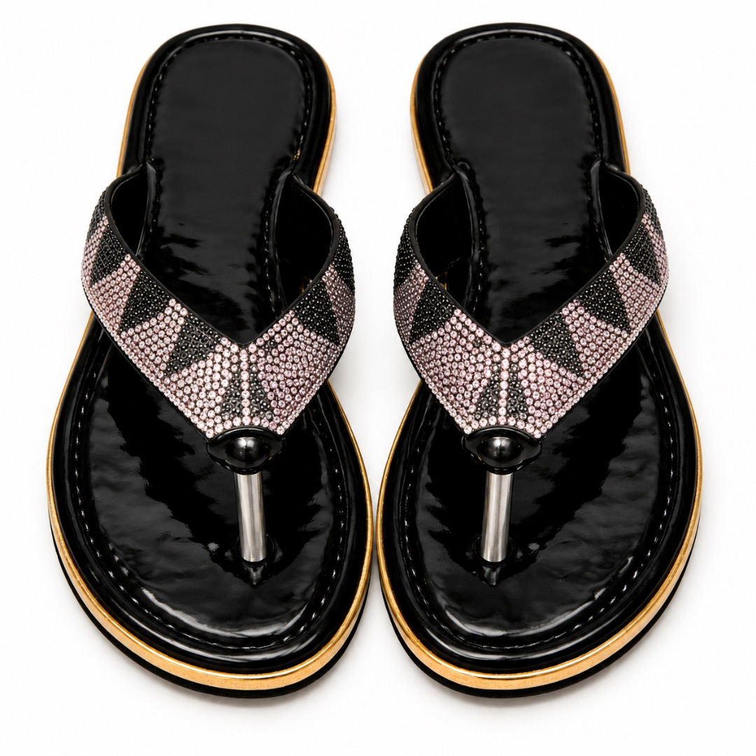 Women Rhinestone Strap Flat Thong Sandals